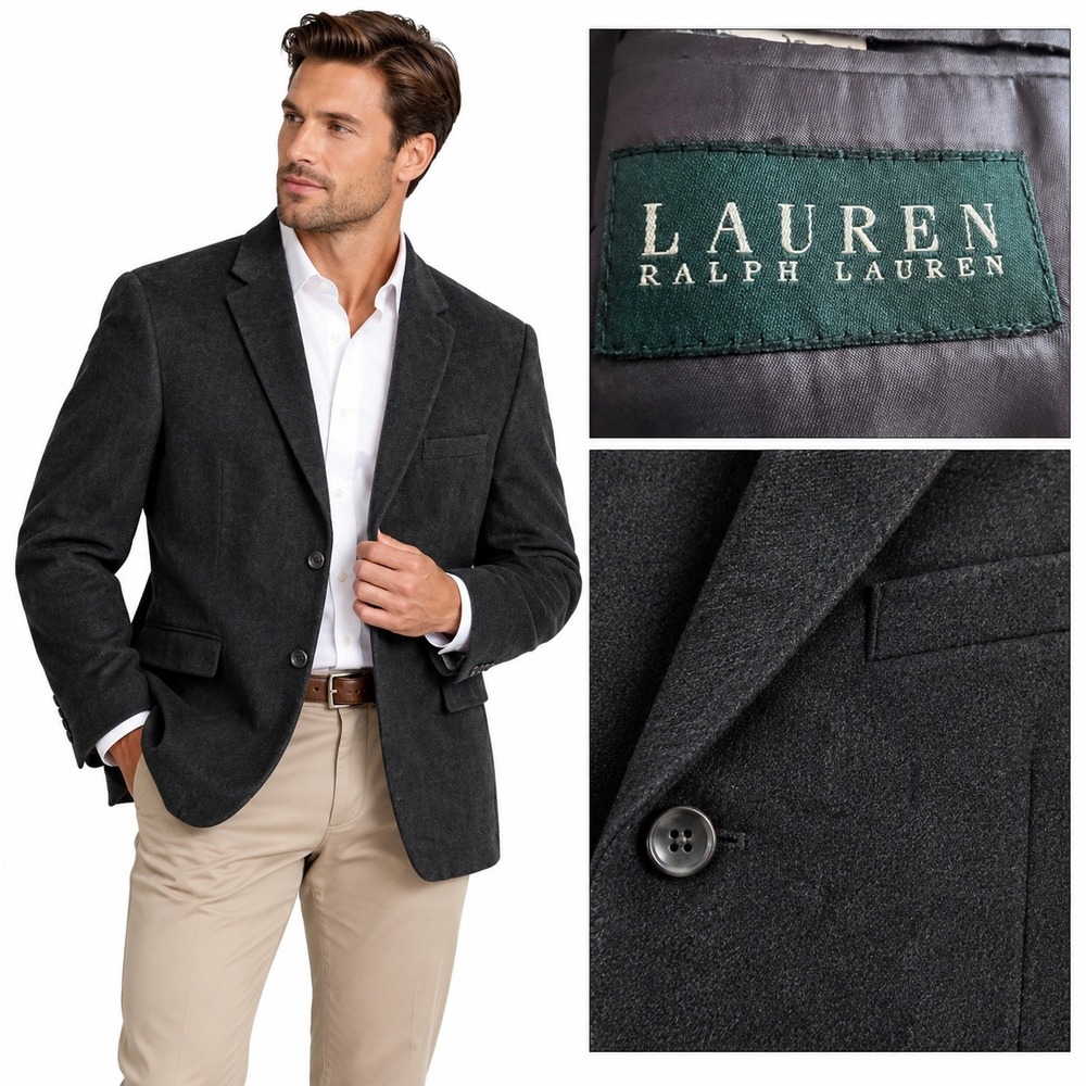 Lauren Ralph Lauren Blazer Men's 46R Gray Camel Hair Sport Coat Luxury